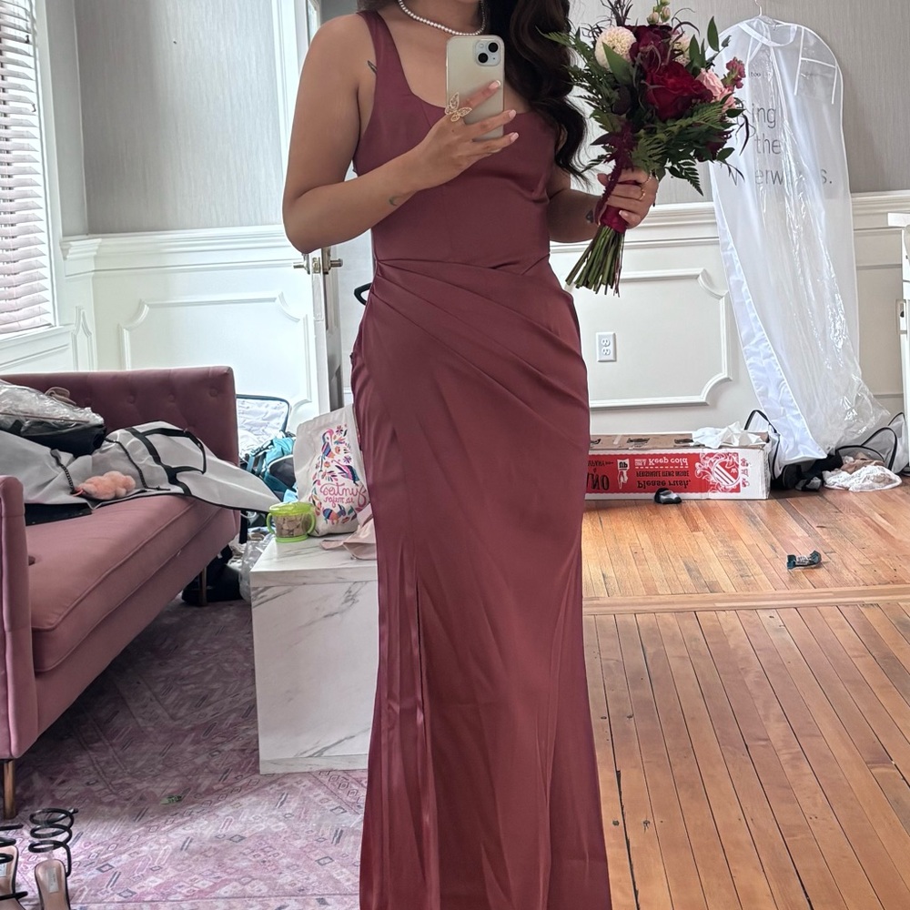 Azazie Mauve/Pink Satin Maxi Dress